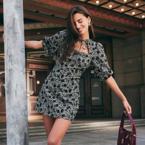 Lulus Dresses & Skirts - Persistent Poise Black Gingham Jacquard Tie-Neck Mini Dress